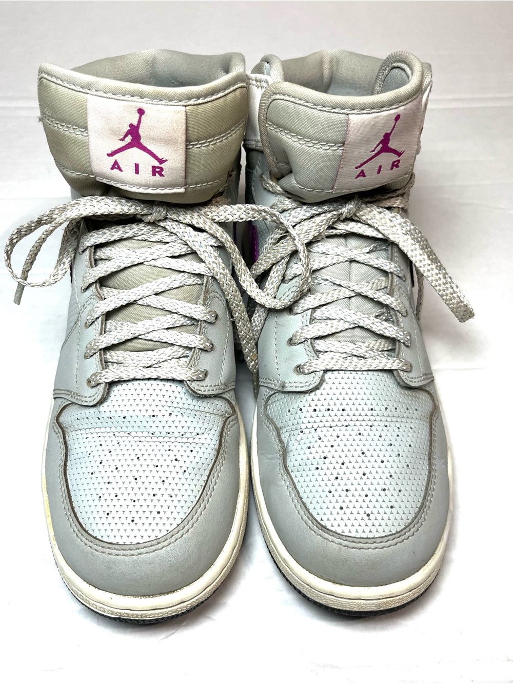 Nike Air Jordan High-Top Sneakers in Light Gray with Purple logo
